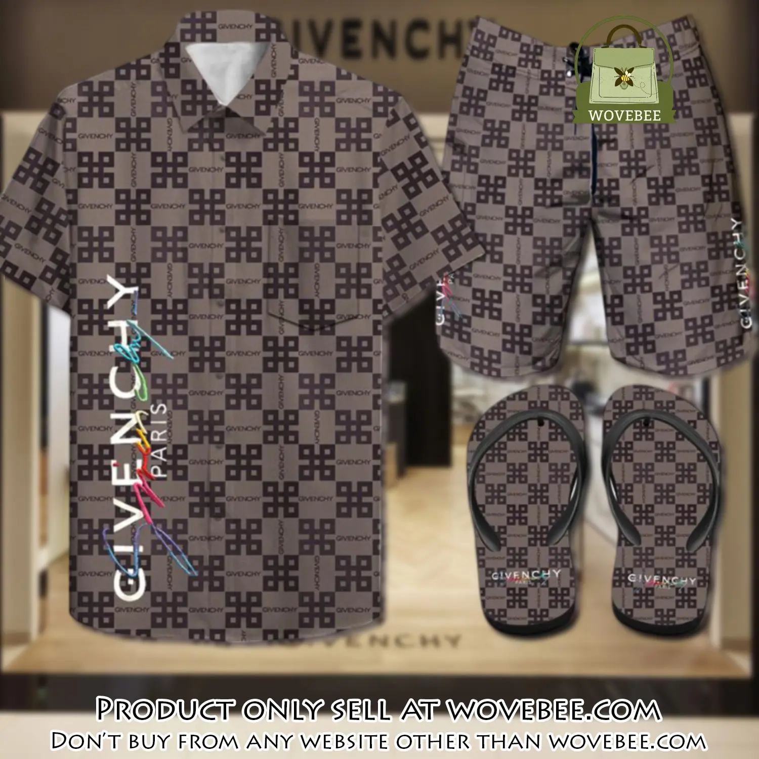 Givenchy combo hawaii shirt shorts flip flops luxury brand summer outfit hsf029 wvb0452001